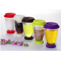 Hand Made Double Wall Portable Coffee Tea Cup with Silicon Rubber and Lid